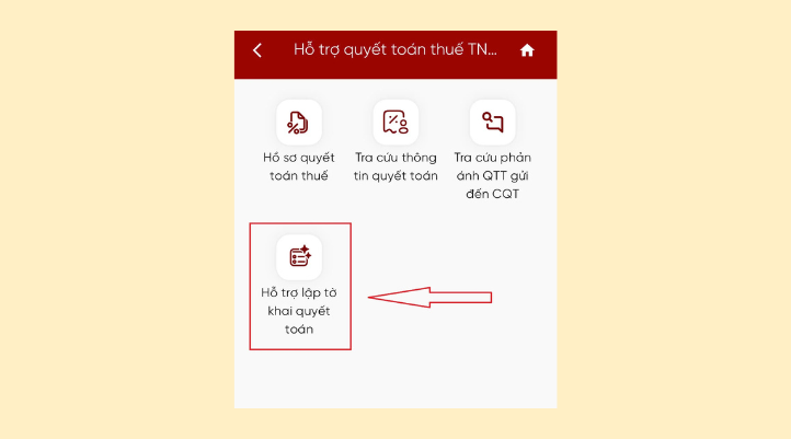 Bước 3 chọn hỗ trợ lập tờ khai quyết toán